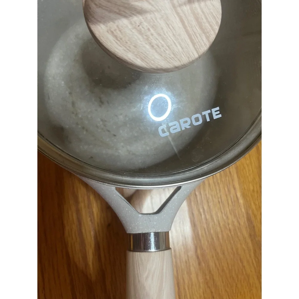 Carote Nonstick Saucepan with Lid Wood Effect Handle Granite Coating White 2qt